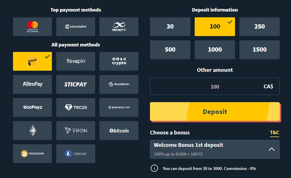 Interac as your payment method