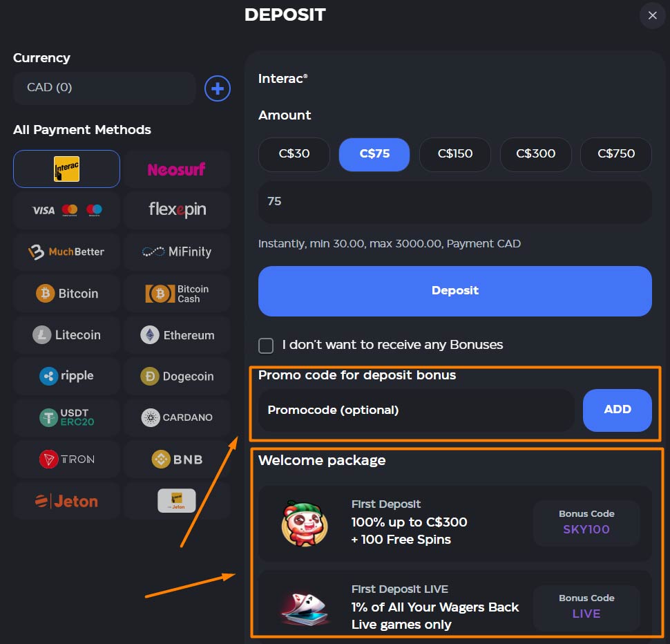 make an instant deposit