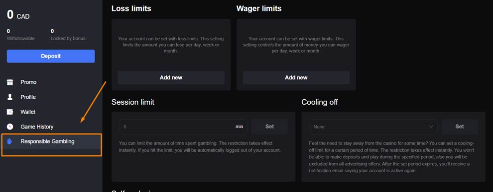 see the “Responsible Gambling