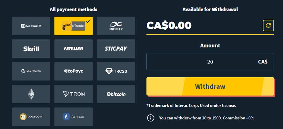 Select withdrawal method